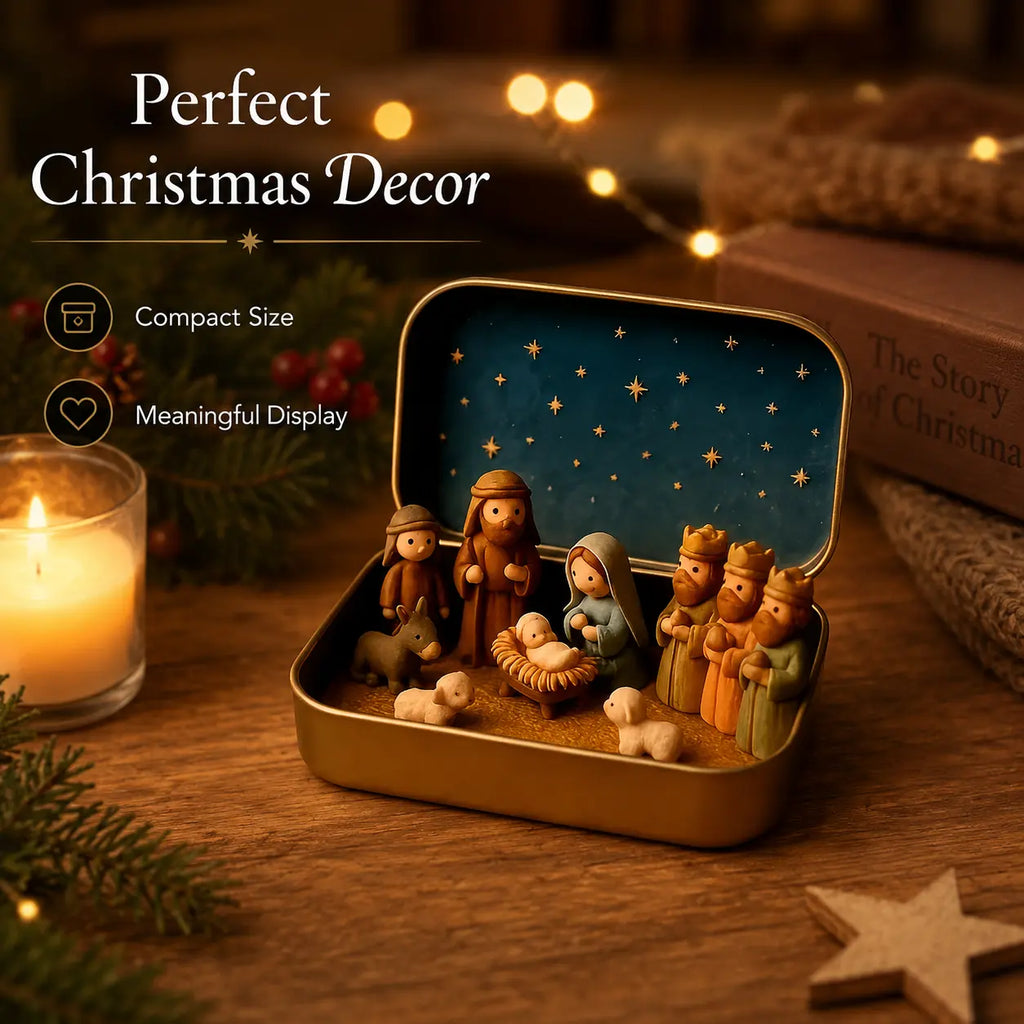 Pocket-Size Mini Nativity Scene Set – Hand-Painted Christmas Figurines with Storage Box