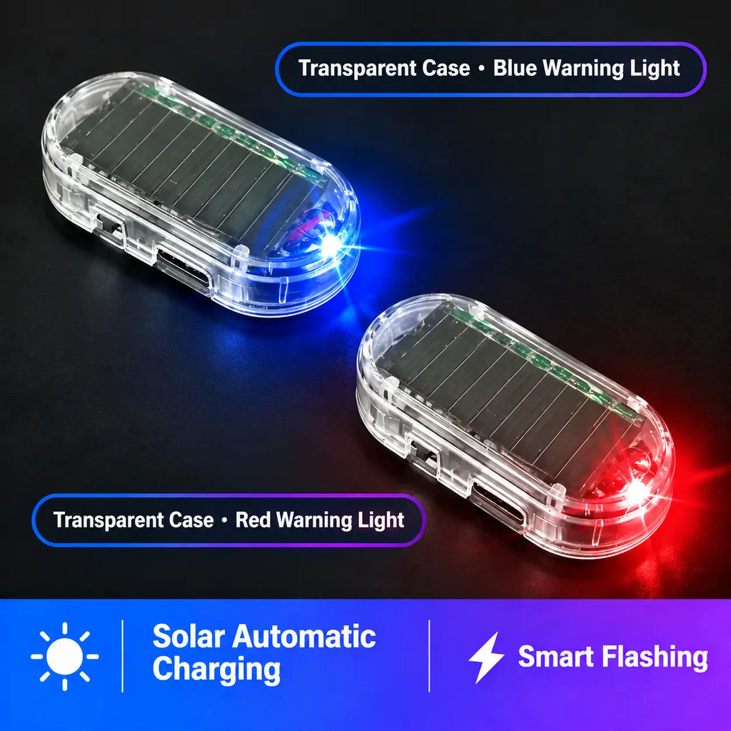 Solar Fake Car Alarm Light – Red & Blue Auto Sensor Security Warning LED