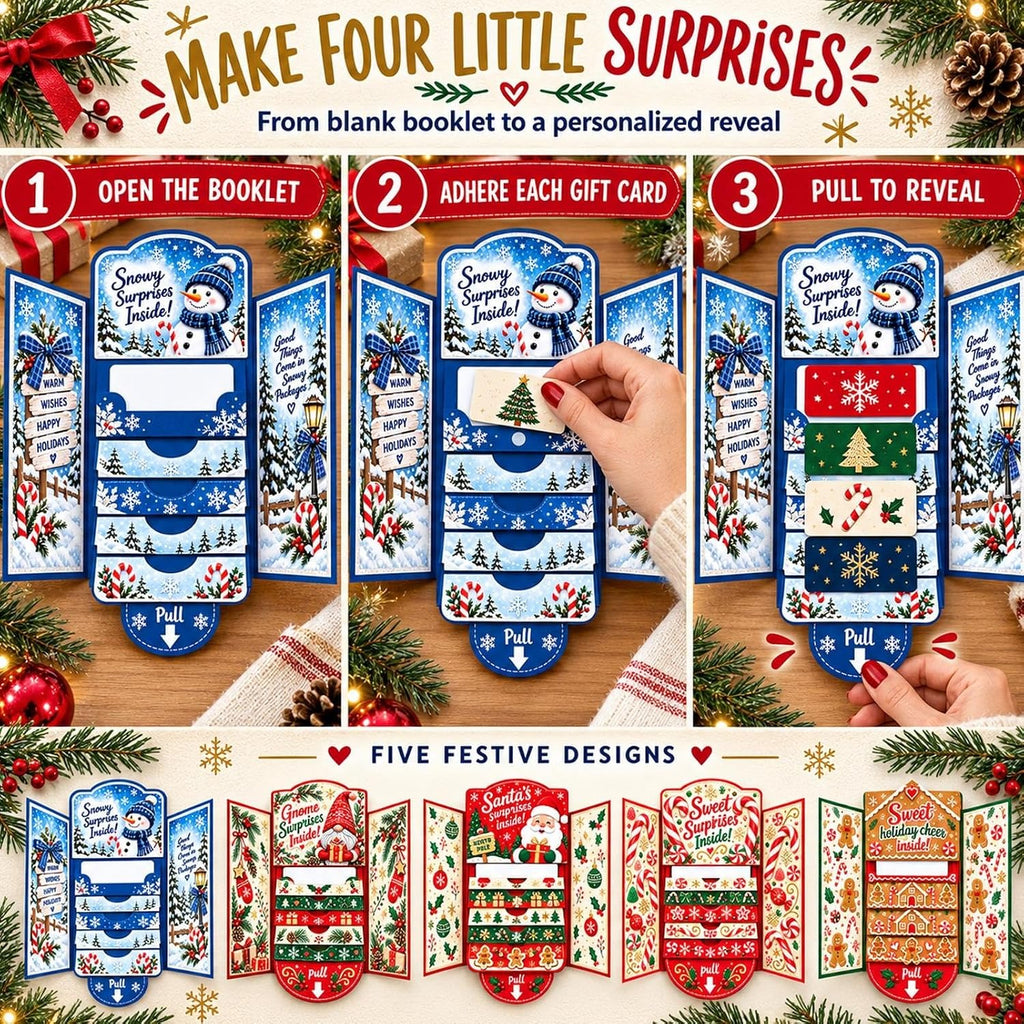 Interactive Christmas Money Gift Card with Pull-Out Surprise – Fold-Out Paper Holiday Card for Cash, Notes and Gift Cards, Candy, Gingerbread, Gnome, Santa or Snowman Designs, 1/3/5-Pack