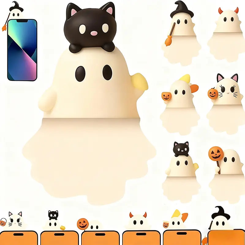 6PCS Halloween Phone Charms – 3D Ghost, Pumpkin & Bat Decorations