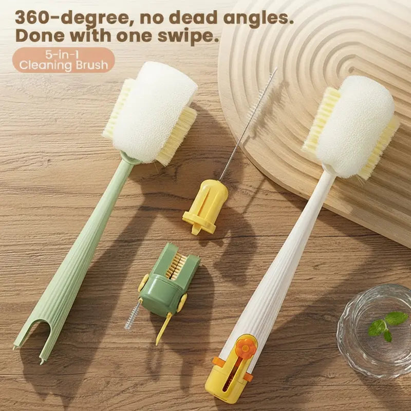 5-in-1 Bottle Cleaning Brush Set – Silicone Scrubber with Straw Brush