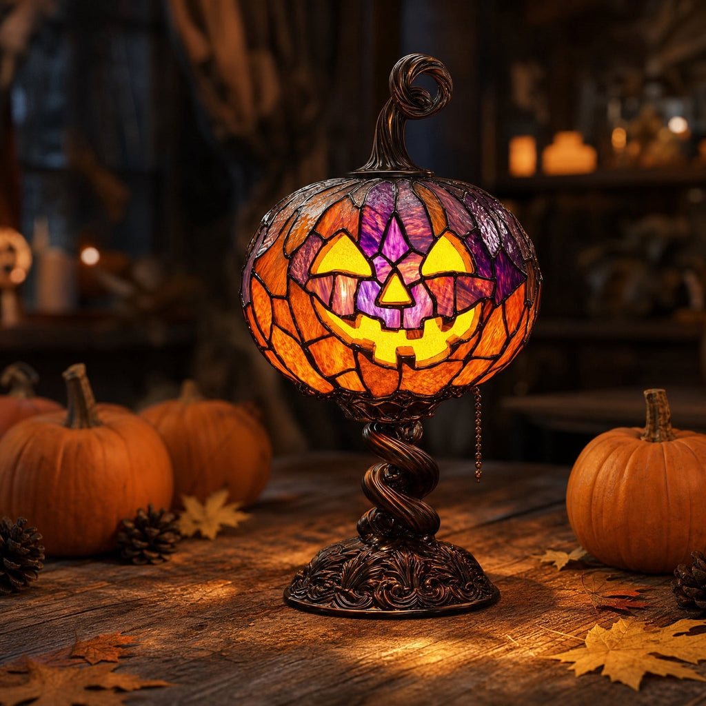Halloween Decorations Pumpkin Table Lamp, Warm Glow Light Up Halloween Pumpkin Statue Light, Classic Smiling Face Pumpkin Night Light for Mantel Shelf Indoor Halloween Party Home Decor