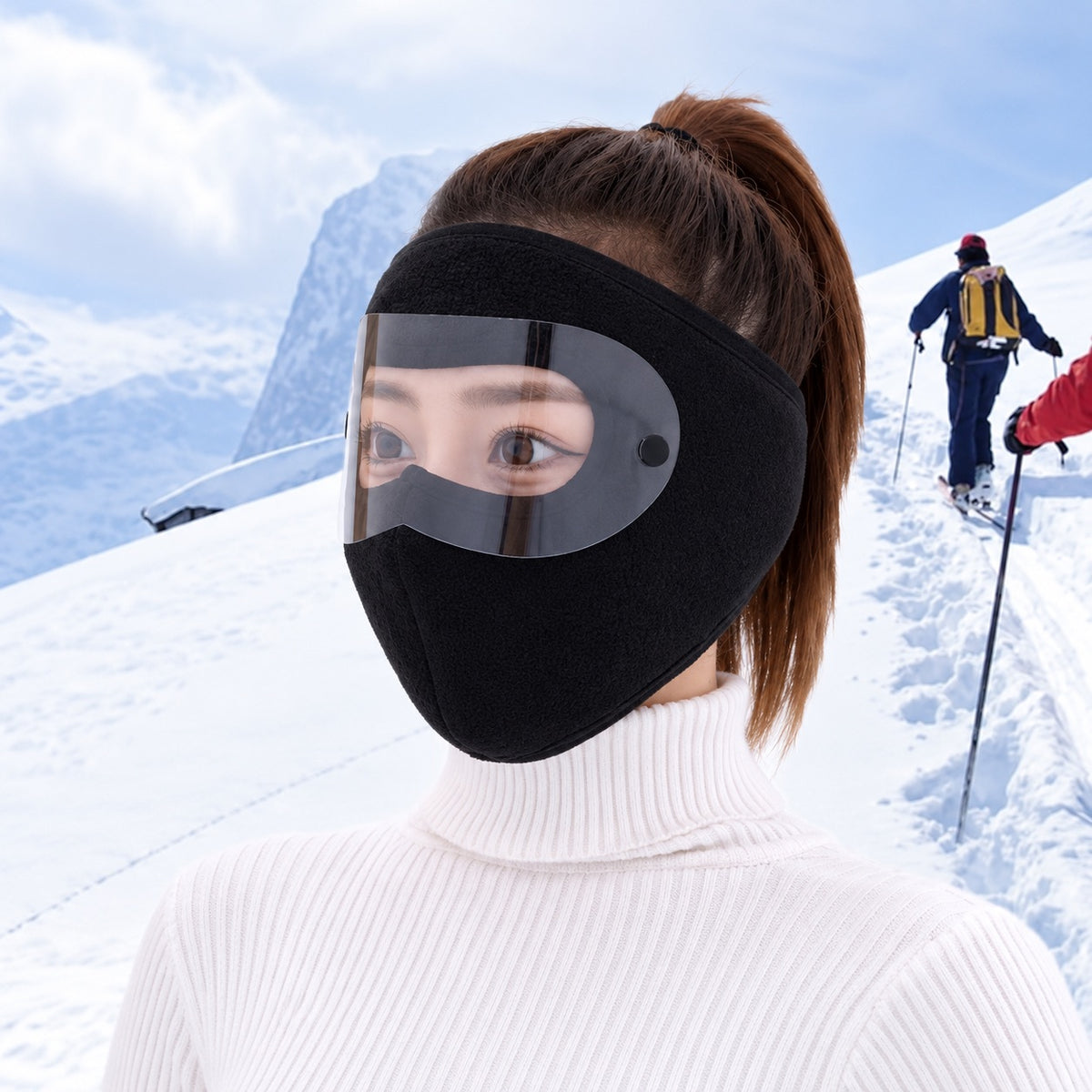 Winter Fleece Face Mask with Clear Wind Shield – Adjustable Full-Coverage Balaclava for Skiing, Cycling & Cold-Weather Outdoor Activities