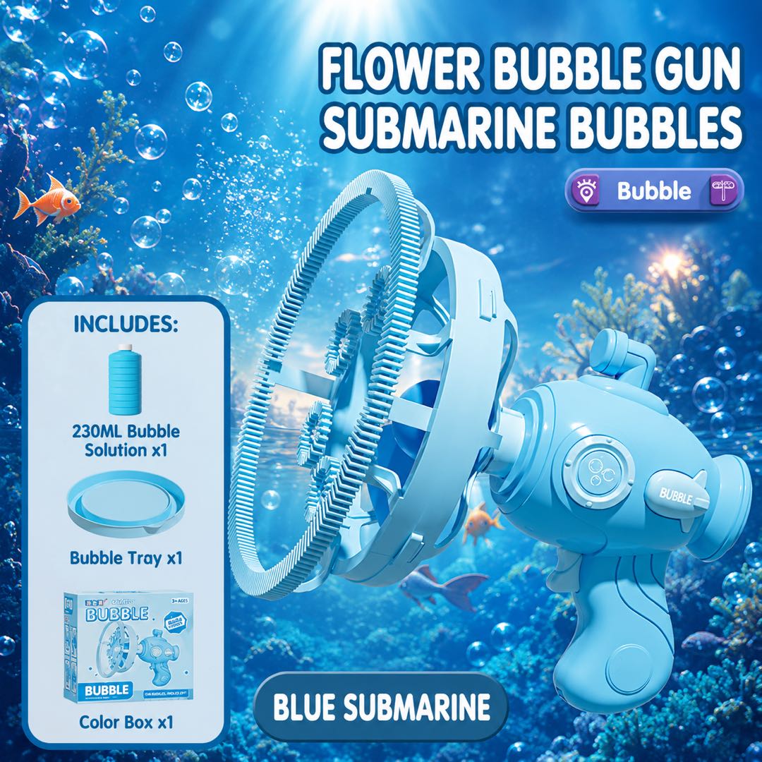 Electric Submarine Bubble Gun for Kids – Automatic Bubble Machine with Bubble-in-Bubble Effect | Outdoor Summer Toy for Boys & Girls