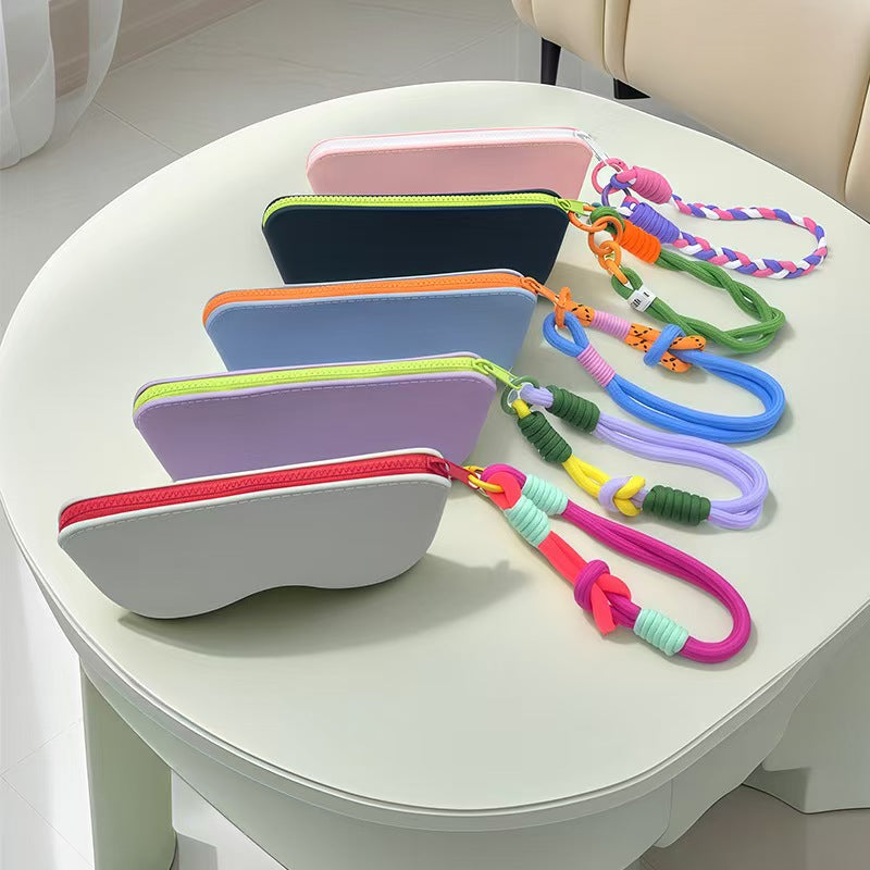 Dopamine Silicone Eyeglasses Case – Detachable Wrist Strap & Lens Cloth
