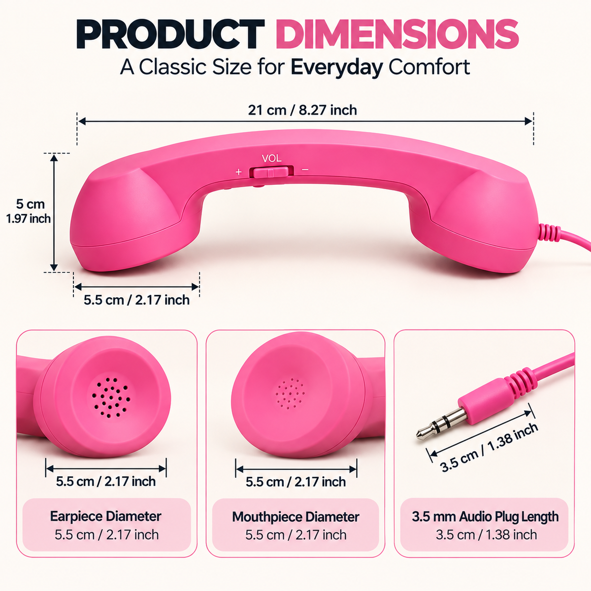 Retro Phone Handset – Type-C / 3.5mm Wired Receiver with Mic & Volume Control