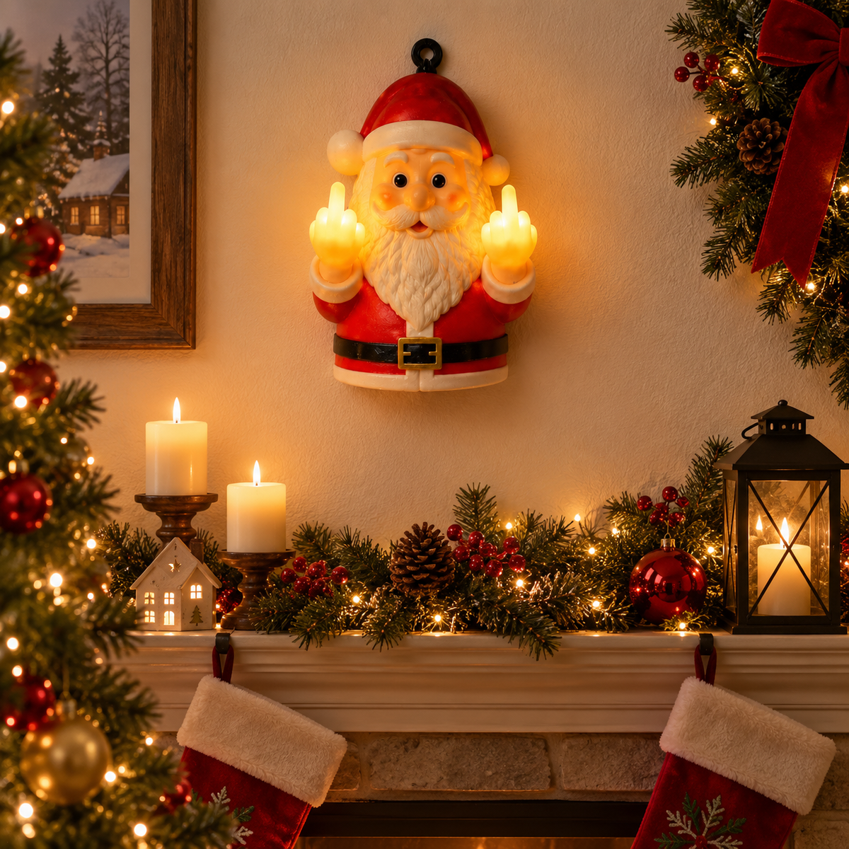 Christmas LED Middle Finger Wall Light – Funny 3D Holiday Decor