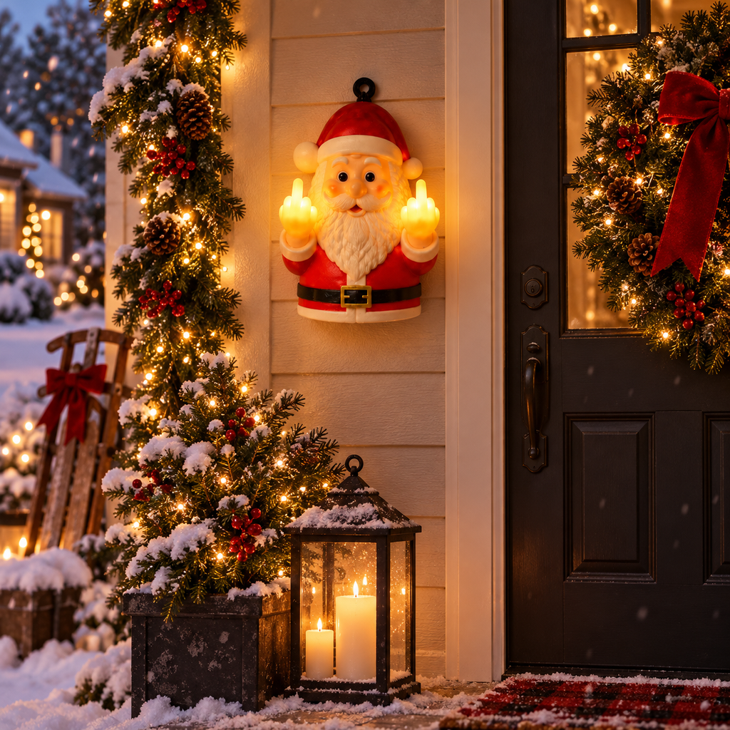 Christmas LED Middle Finger Wall Light – Funny 3D Holiday Decor