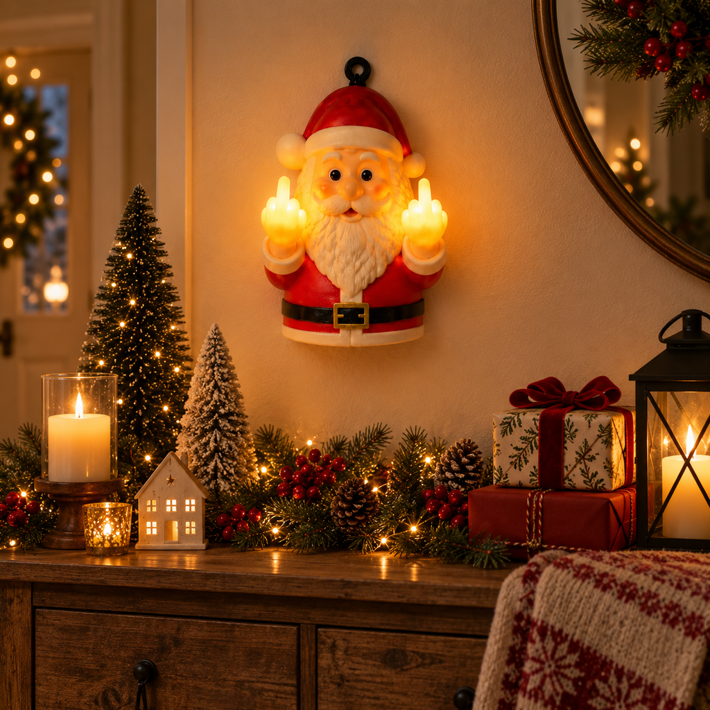 Christmas LED Middle Finger Wall Light – Funny 3D Holiday Decor
