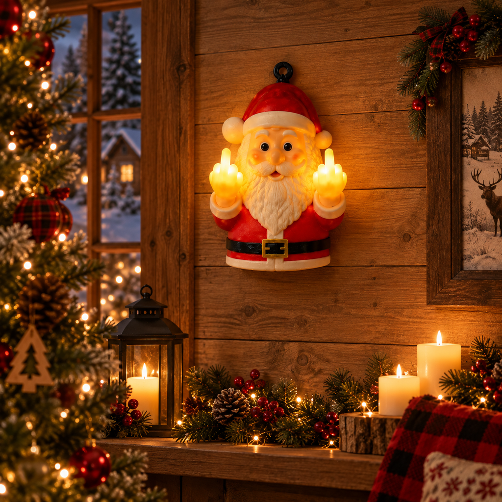 Christmas LED Middle Finger Wall Light – Funny 3D Holiday Decor