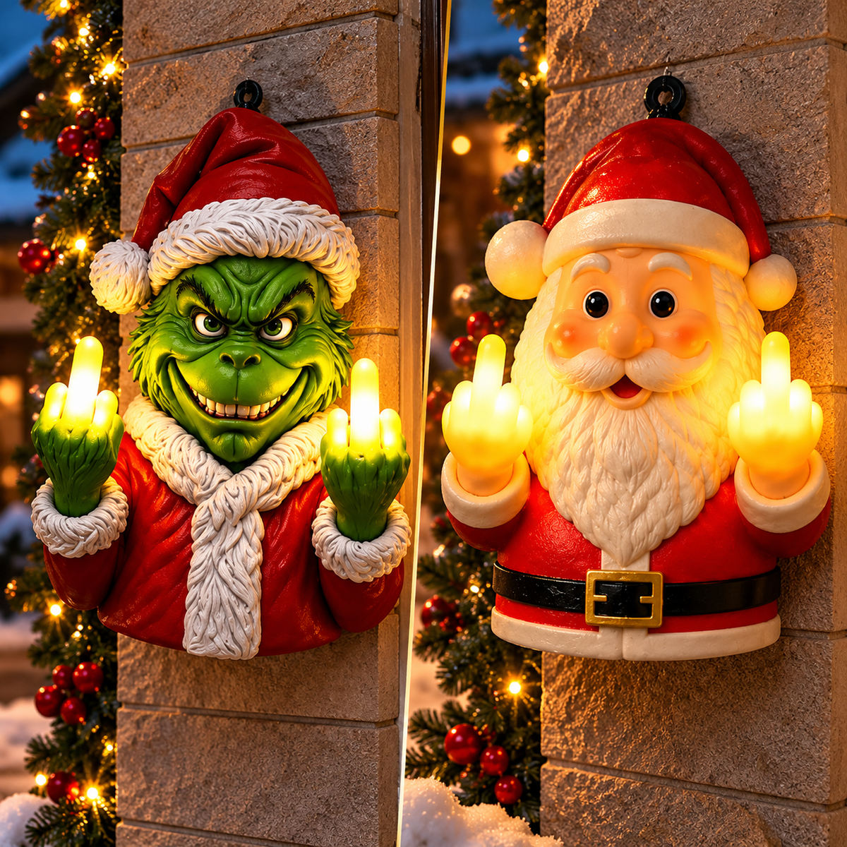 Christmas LED Middle Finger Wall Light – Funny 3D Holiday Decor