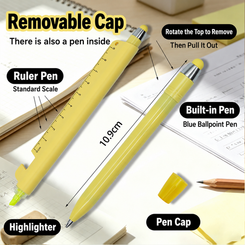 5-in-1 Multifunction Ruler Stylus Pen – 0.5mm Writing & Marker Tool