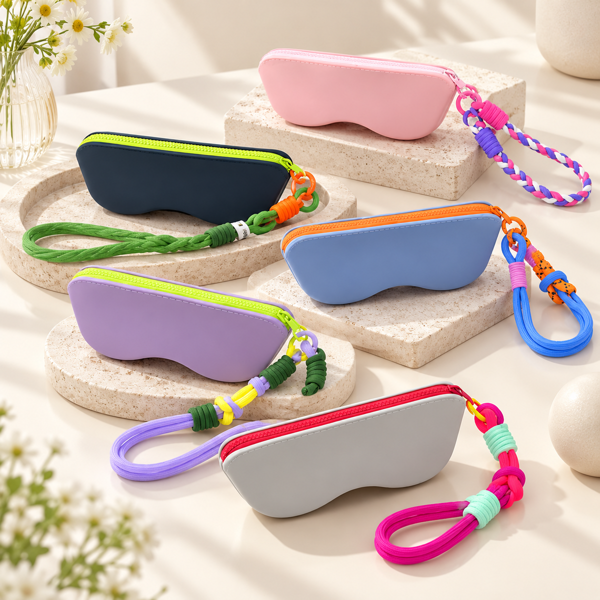 Dopamine Silicone Eyeglasses Case – Detachable Wrist Strap & Lens Cloth