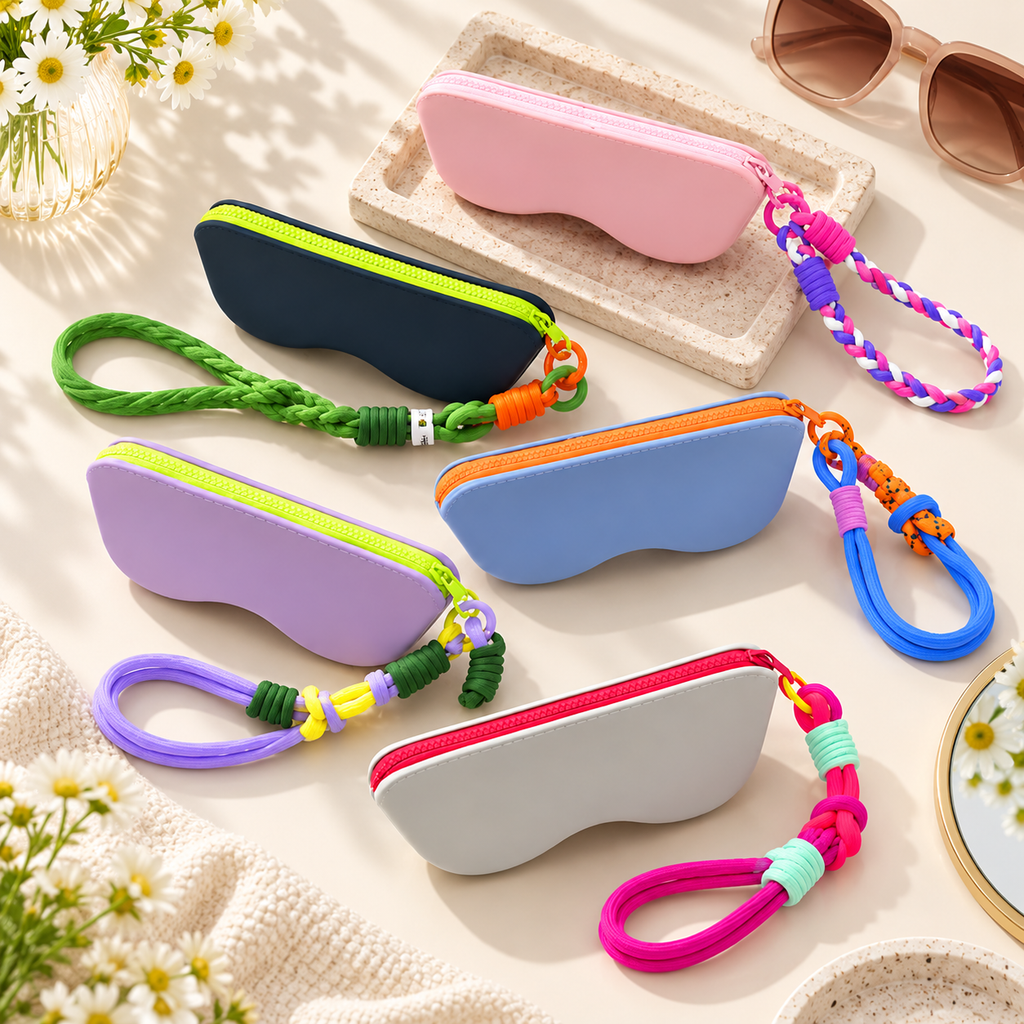 Dopamine Silicone Eyeglasses Case – Detachable Wrist Strap & Lens Cloth