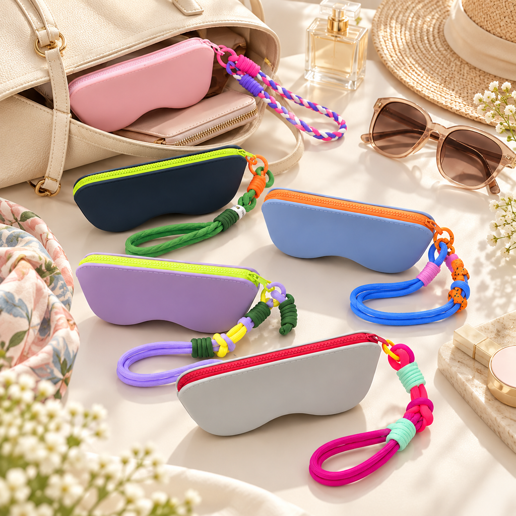 Dopamine Silicone Eyeglasses Case – Detachable Wrist Strap & Lens Cloth