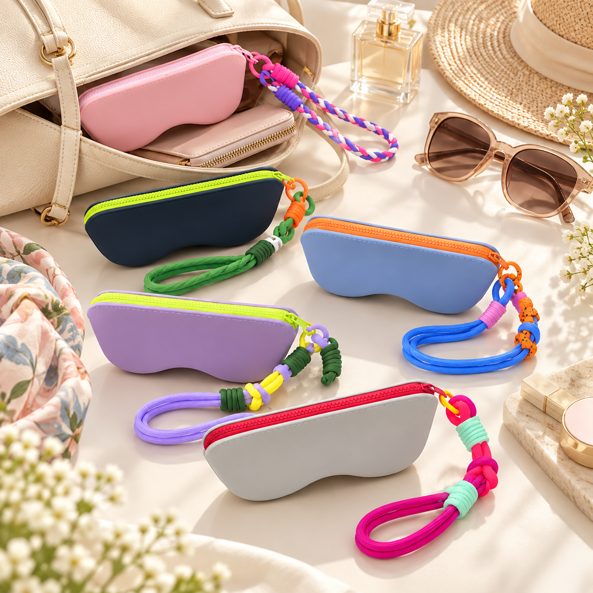Dopamine Silicone Eyeglasses Case – Detachable Wrist Strap & Lens Cloth