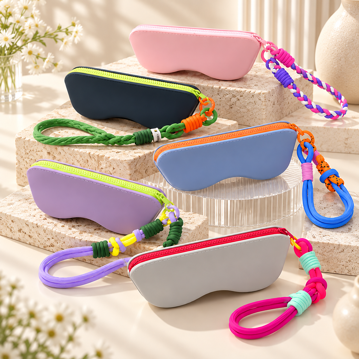 Dopamine Silicone Eyeglasses Case – Detachable Wrist Strap & Lens Cloth
