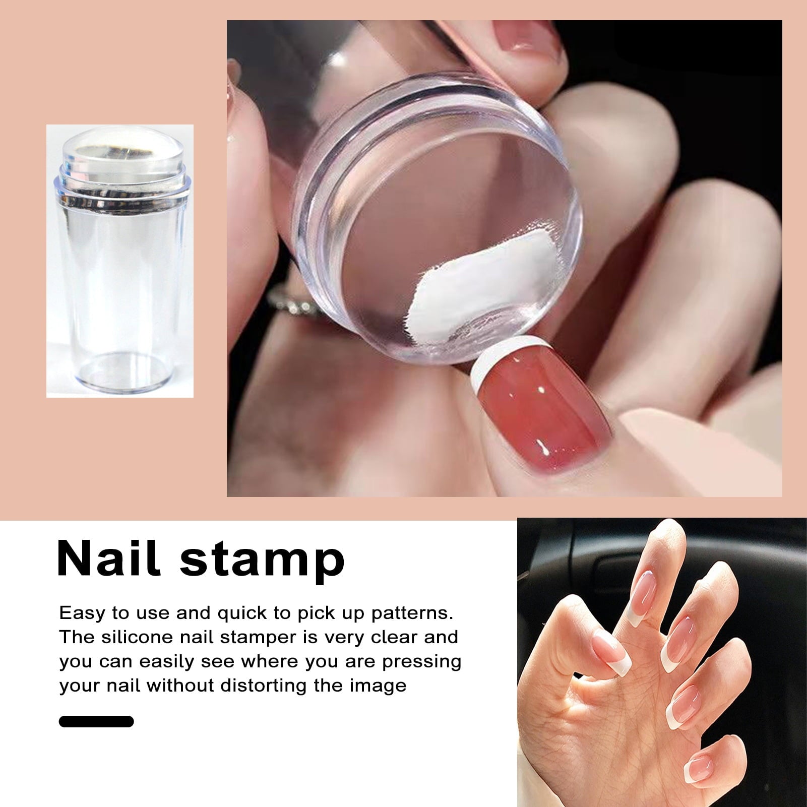 French Tip Nail Stamp - Clear Silicone Reusable Nail Art Stamper for DIY Manicure