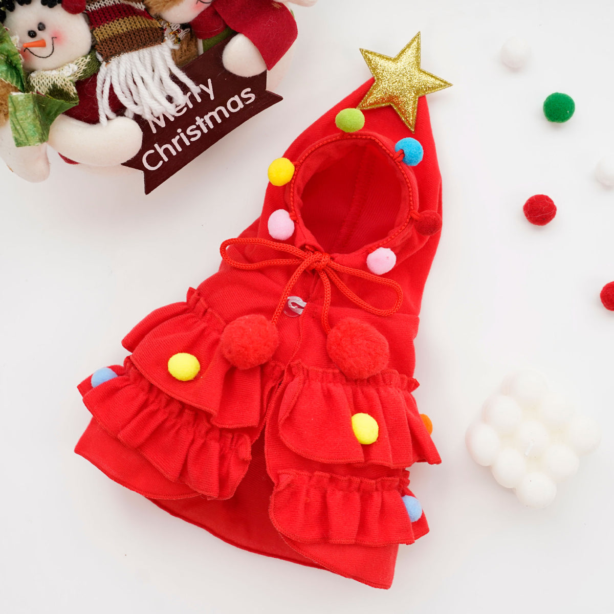 Christmas Tree Pet Cloak Costume – Hooded Holiday Outfit for Cats & Small Dogs