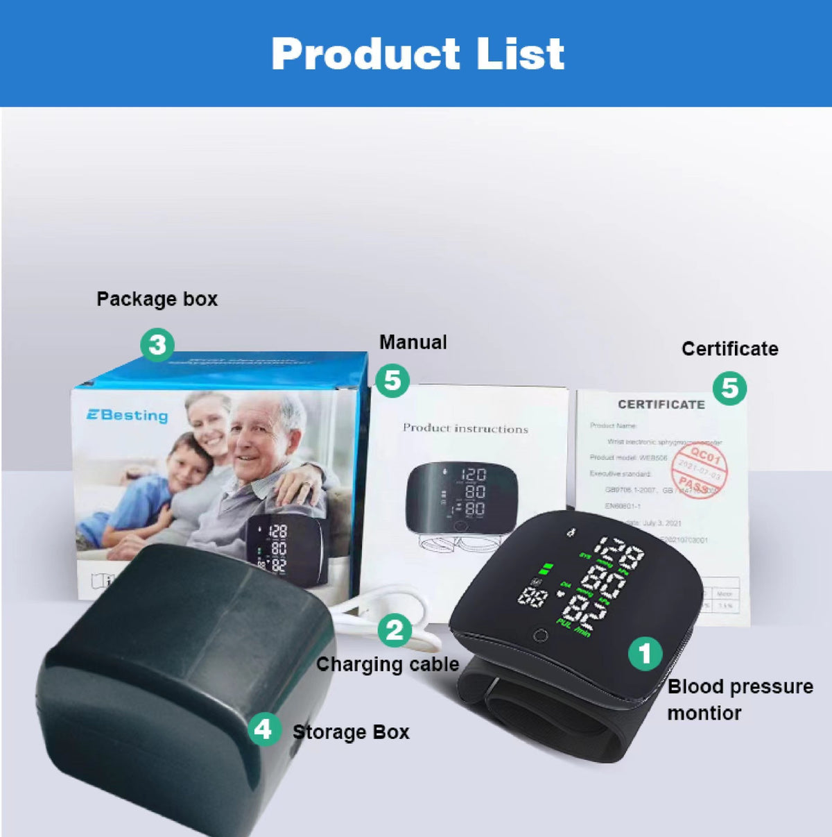 Rechargeable Wrist Blood Pressure Monitor – Touchscreen Digital Home BP Monitor