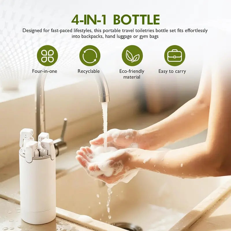 4-in-1 Travel Dispenser Bottles | TSA-Approved Leakproof Containers