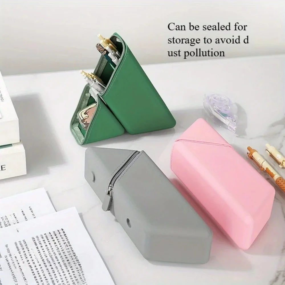A Cute Pencil Case with a Foldable and Waterproof Silicone Pen Holder - Suitable for Desks, Study Rooms and Offices