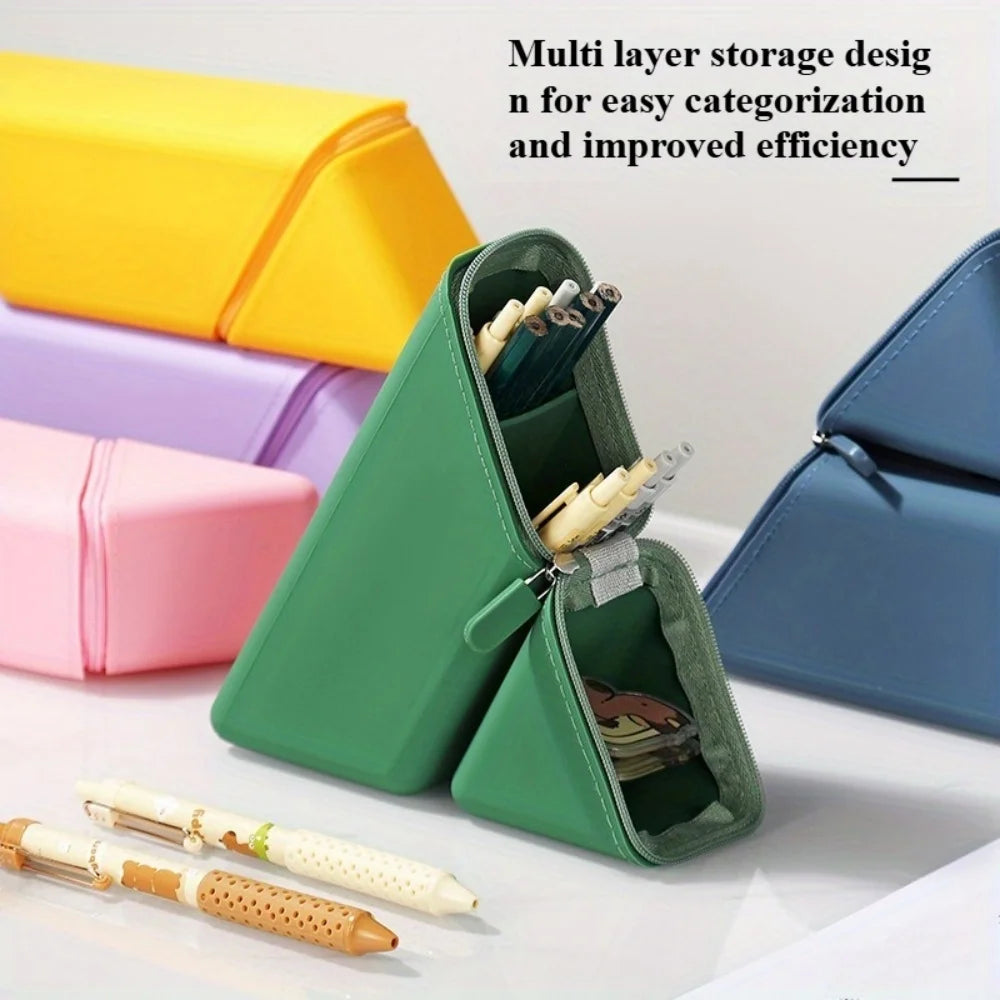 A Cute Pencil Case with a Foldable and Waterproof Silicone Pen Holder - Suitable for Desks, Study Rooms and Offices