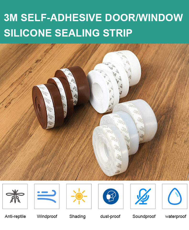 Draft & Bug-Blocking Door and Window Seal Strip – 9.8 FT Self-Adhesive Silicone Gap Tape for Wind, Dust, Insects & Light Moisture