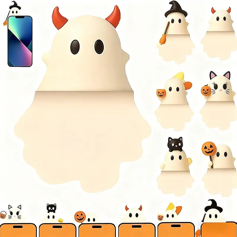 6PCS Halloween Phone Charms – 3D Ghost, Pumpkin & Bat Decorations