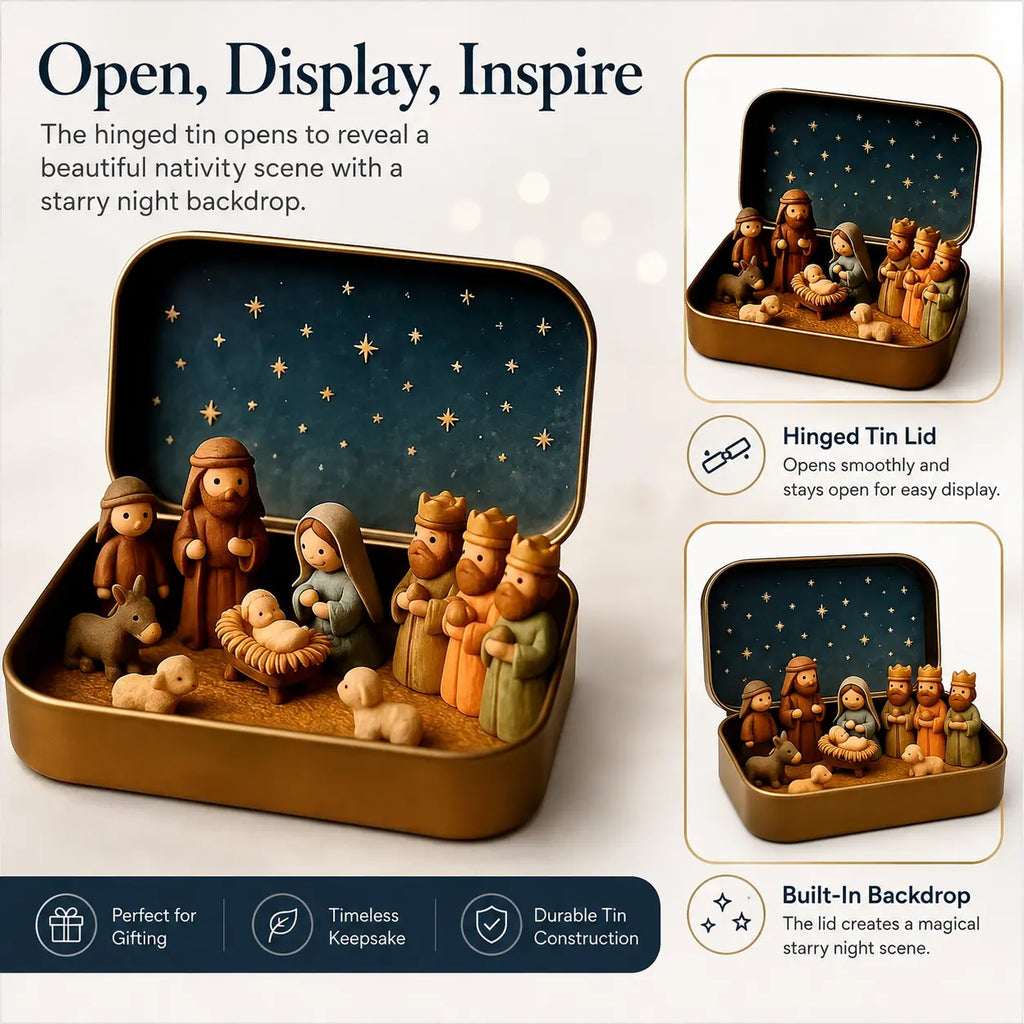 Pocket-Size Mini Nativity Scene Set – Hand-Painted Christmas Figurines with Storage Box