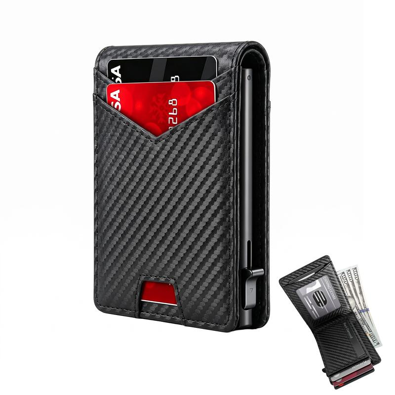 RFID-Blocking Pop-Up Wallet – Compact Aluminum Card Holder with Quick-Access Trigger, Cash Storage and Exterior Card Slots