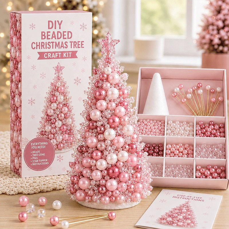 DIY Beaded Christmas Tree Kit – Handmade Tabletop Holiday Decoration Craft Set