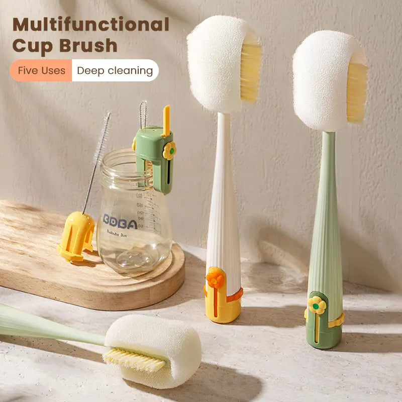 5-in-1 Bottle Cleaning Brush Set – Silicone Scrubber with Straw Brush