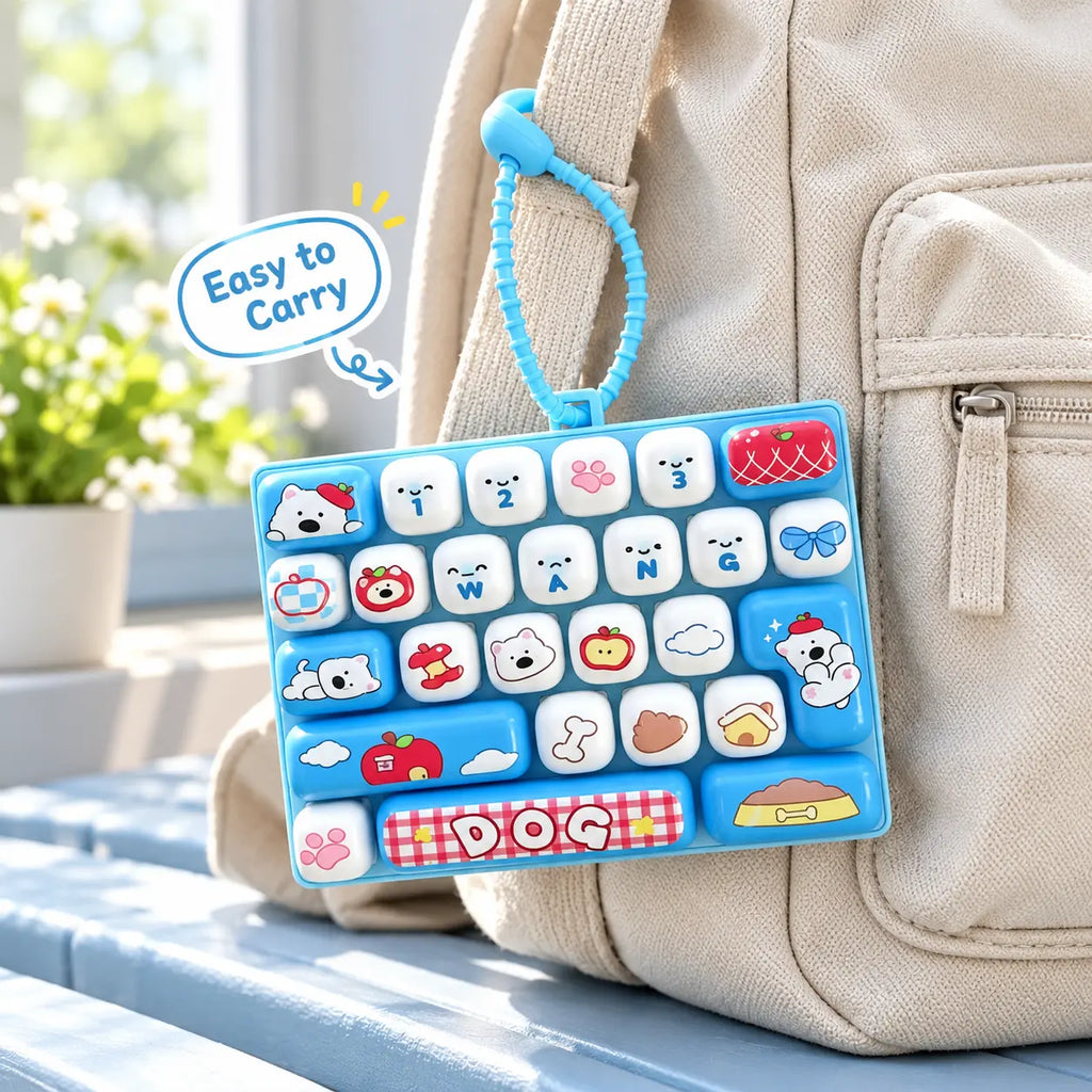 26-Key Mini Fidget Keyboard Keychain – Portable Press Toy & Backpack Accessory
