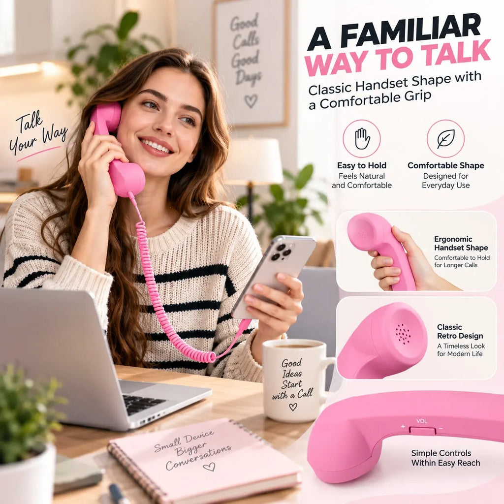 Retro Phone Handset – Type-C / 3.5mm Wired Receiver with Mic & Volume Control