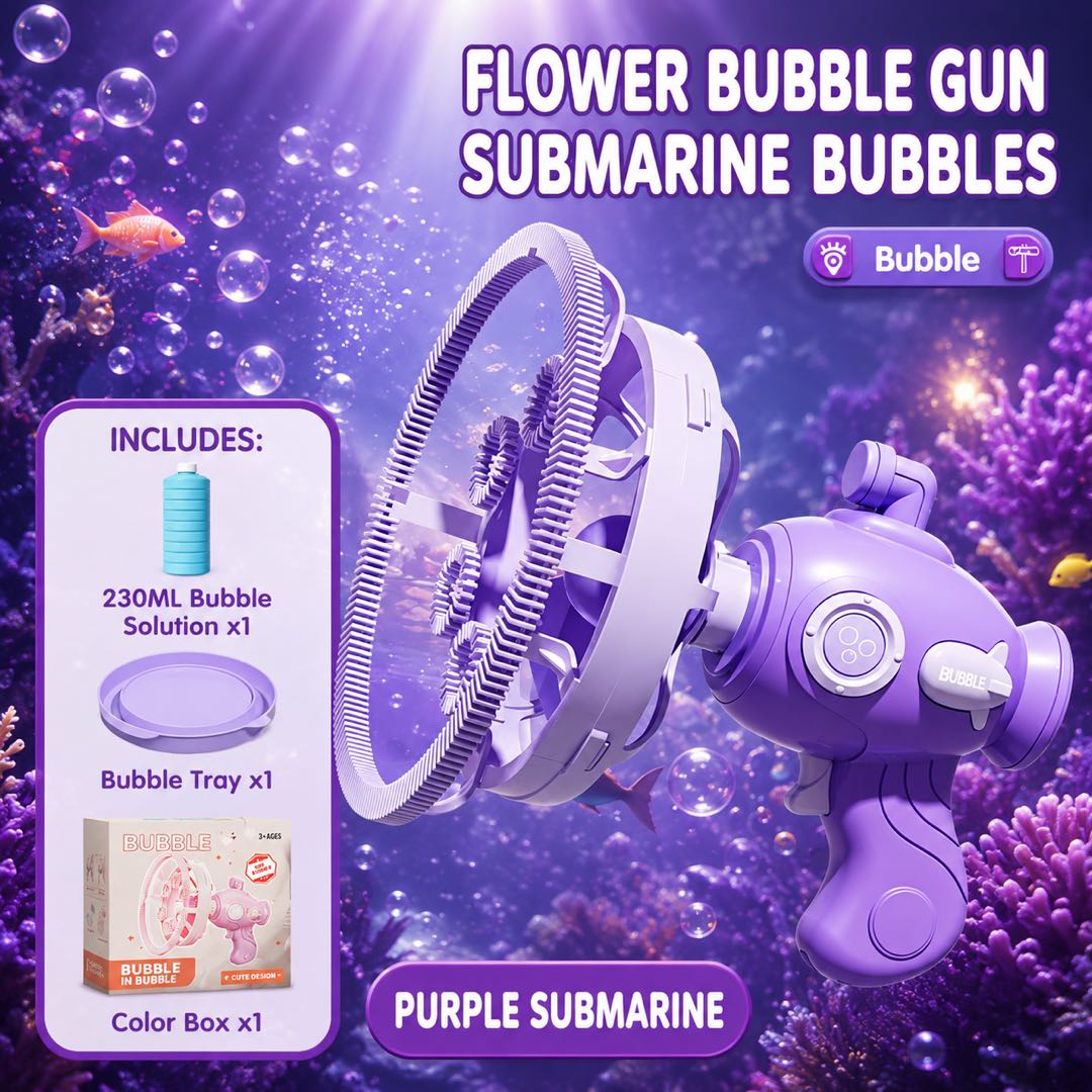 Electric Submarine Bubble Gun for Kids – Automatic Bubble Machine with Bubble-in-Bubble Effect | Outdoor Summer Toy for Boys & Girls