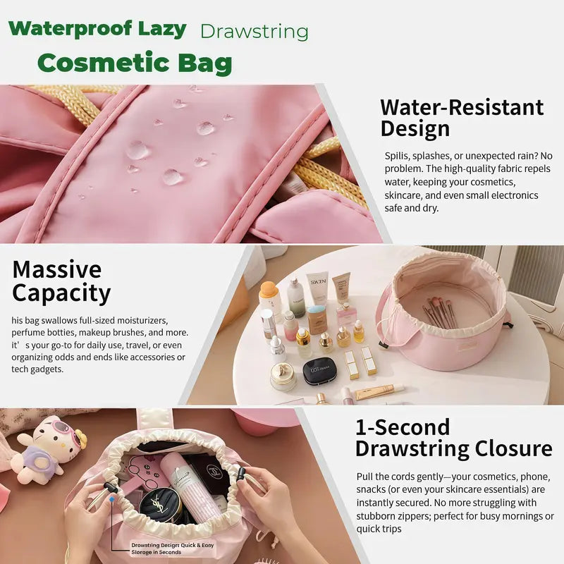Drawstring Makeup Bag – Large Capacity Travel Cosmetic Organizer