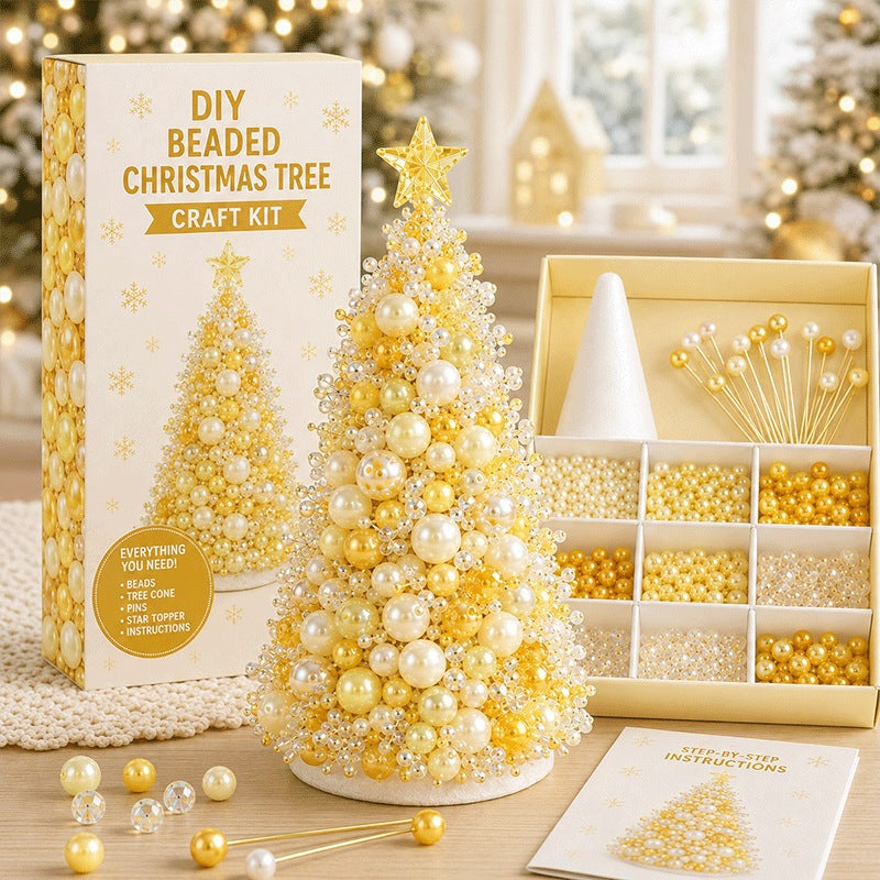 DIY Beaded Christmas Tree Kit – Handmade Tabletop Holiday Decoration Craft Set