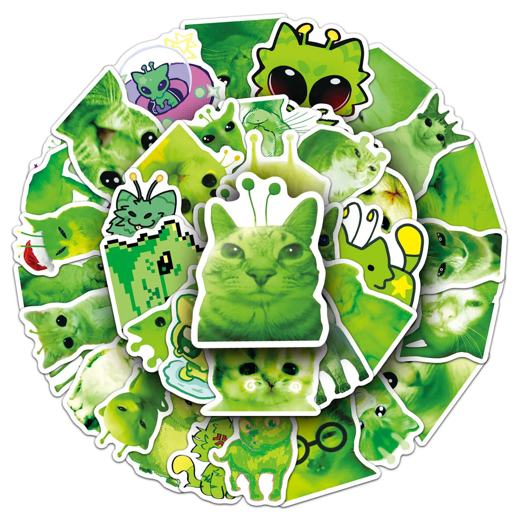 50PCS Funny Alien Cat Stickers – Quirky Faith-Inspired Decal Pack