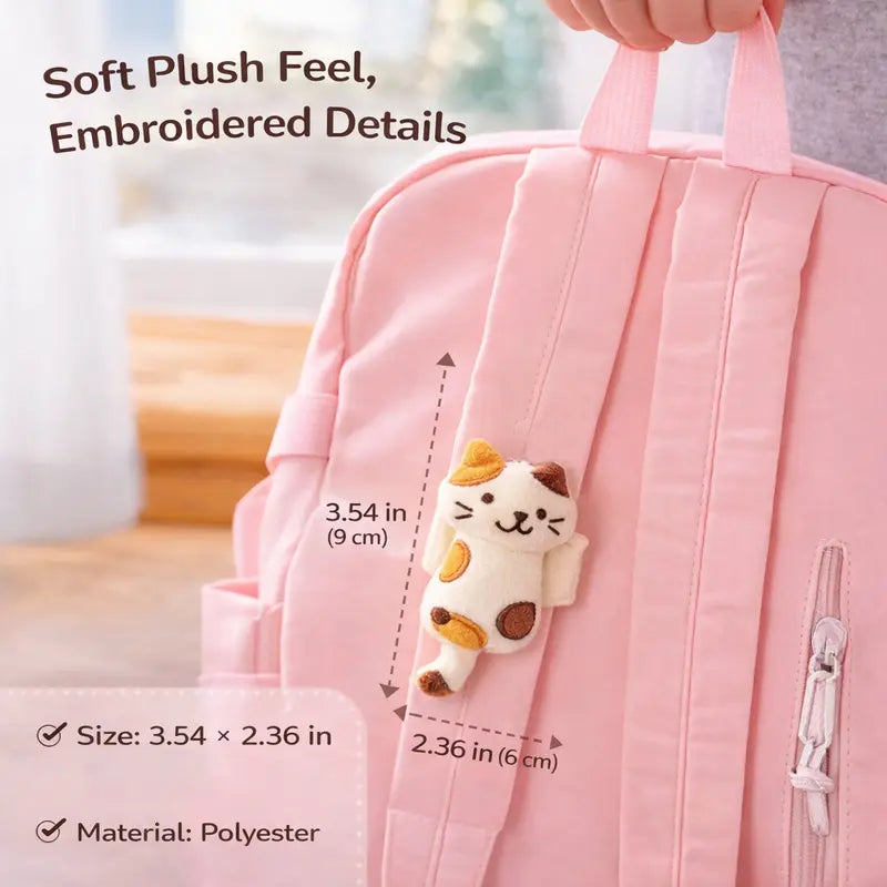 Cute Cat Strap Clip – Plush Backpack & Cable Organizer