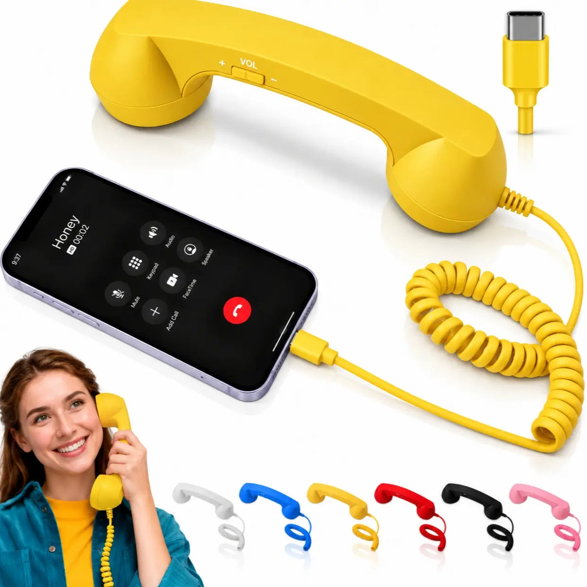 Retro Phone Handset – Type-C / 3.5mm Wired Receiver with Mic & Volume Control