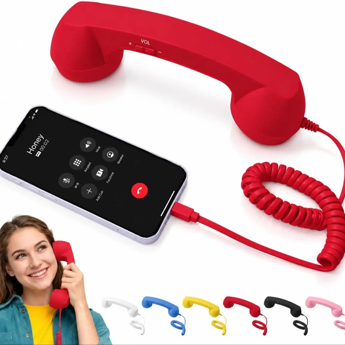 Retro Phone Handset – Type-C / 3.5mm Wired Receiver with Mic & Volume Control