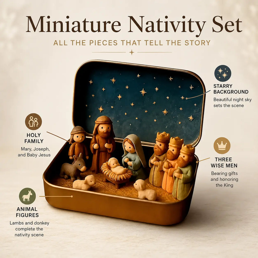 Pocket-Size Mini Nativity Scene Set – Hand-Painted Christmas Figurines with Storage Box