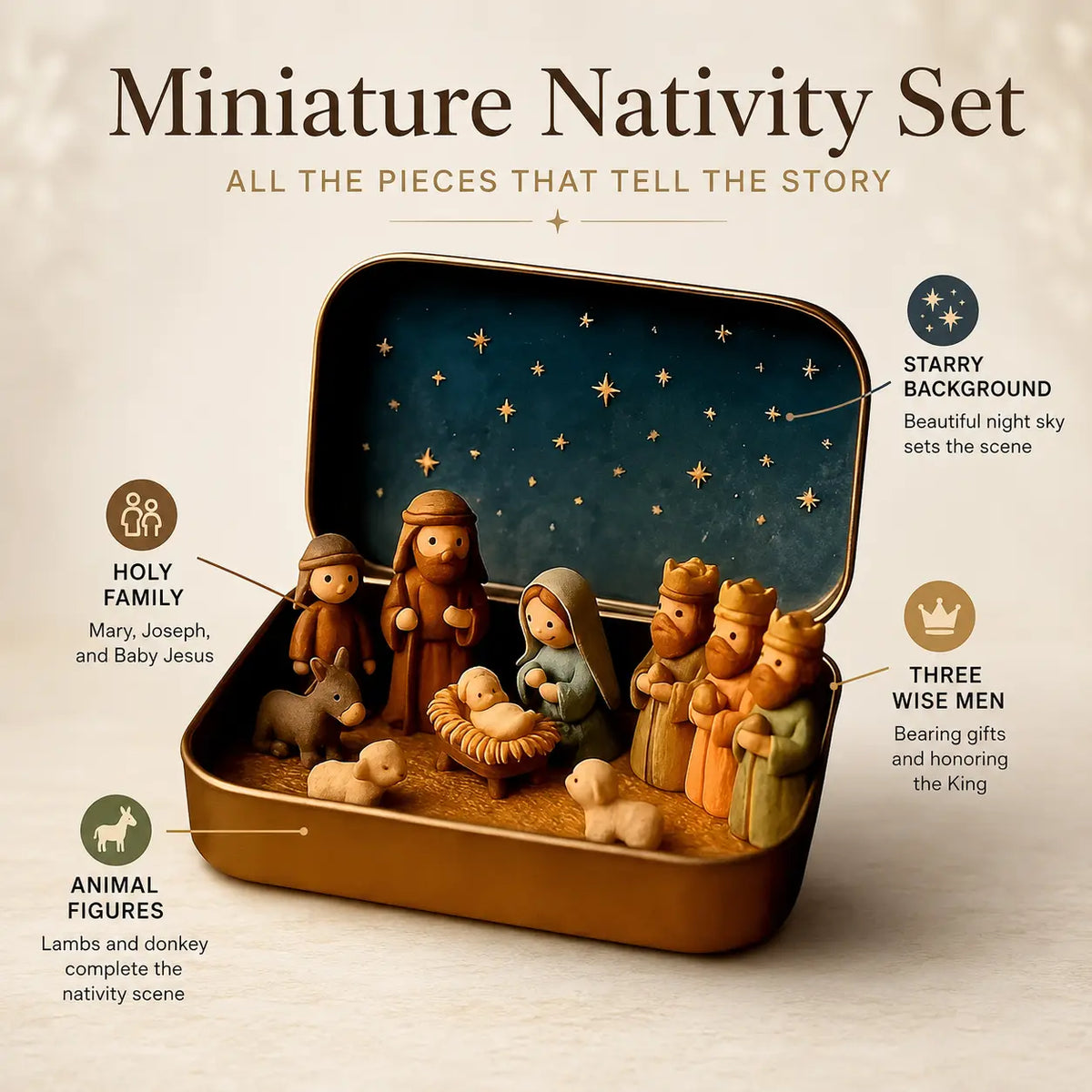 Pocket-Size Mini Nativity Scene Set – Hand-Painted Christmas Figurines with Storage Box