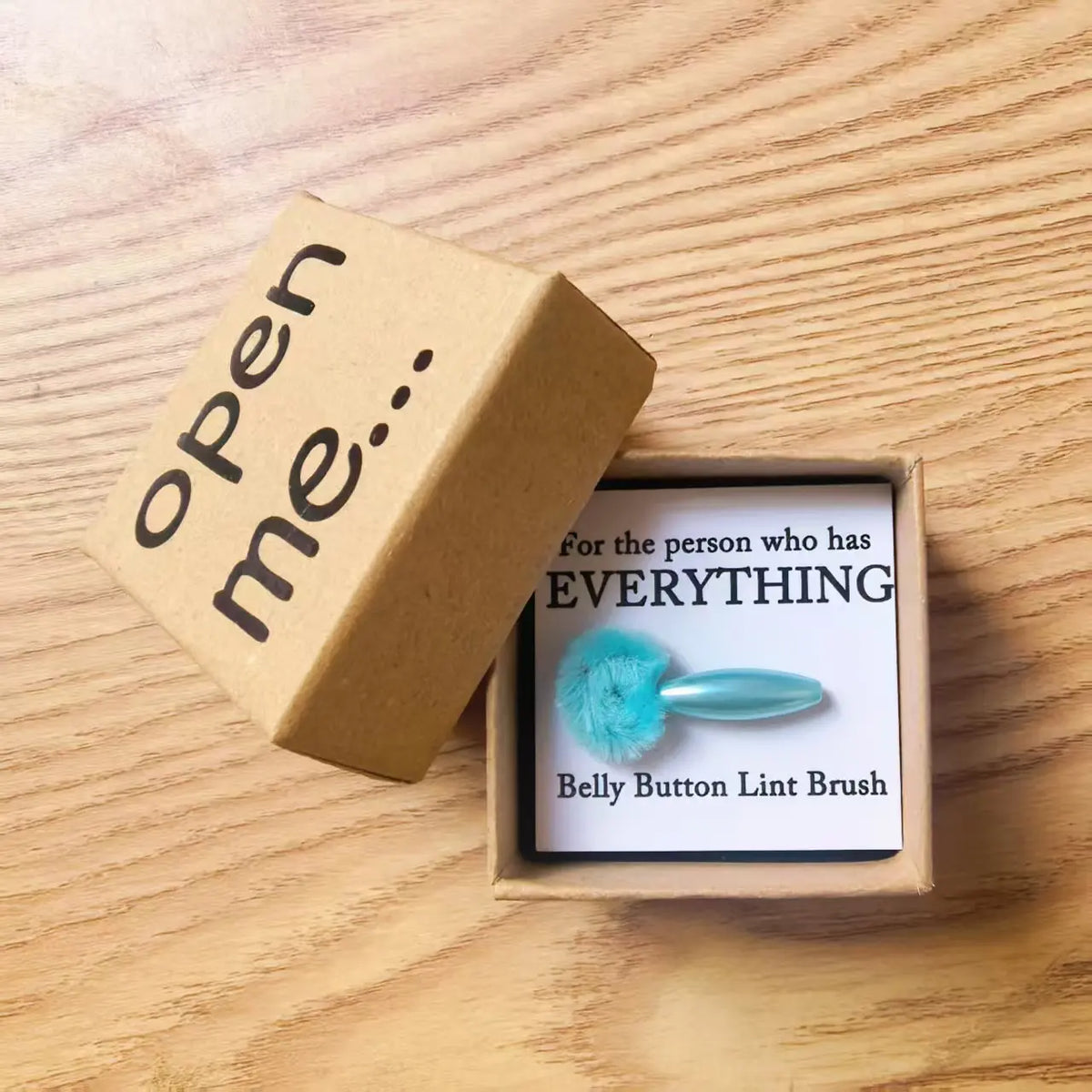 Funny Belly Button Lint Brush Gift Set – Mini Gag Gift with “Open Me” Box