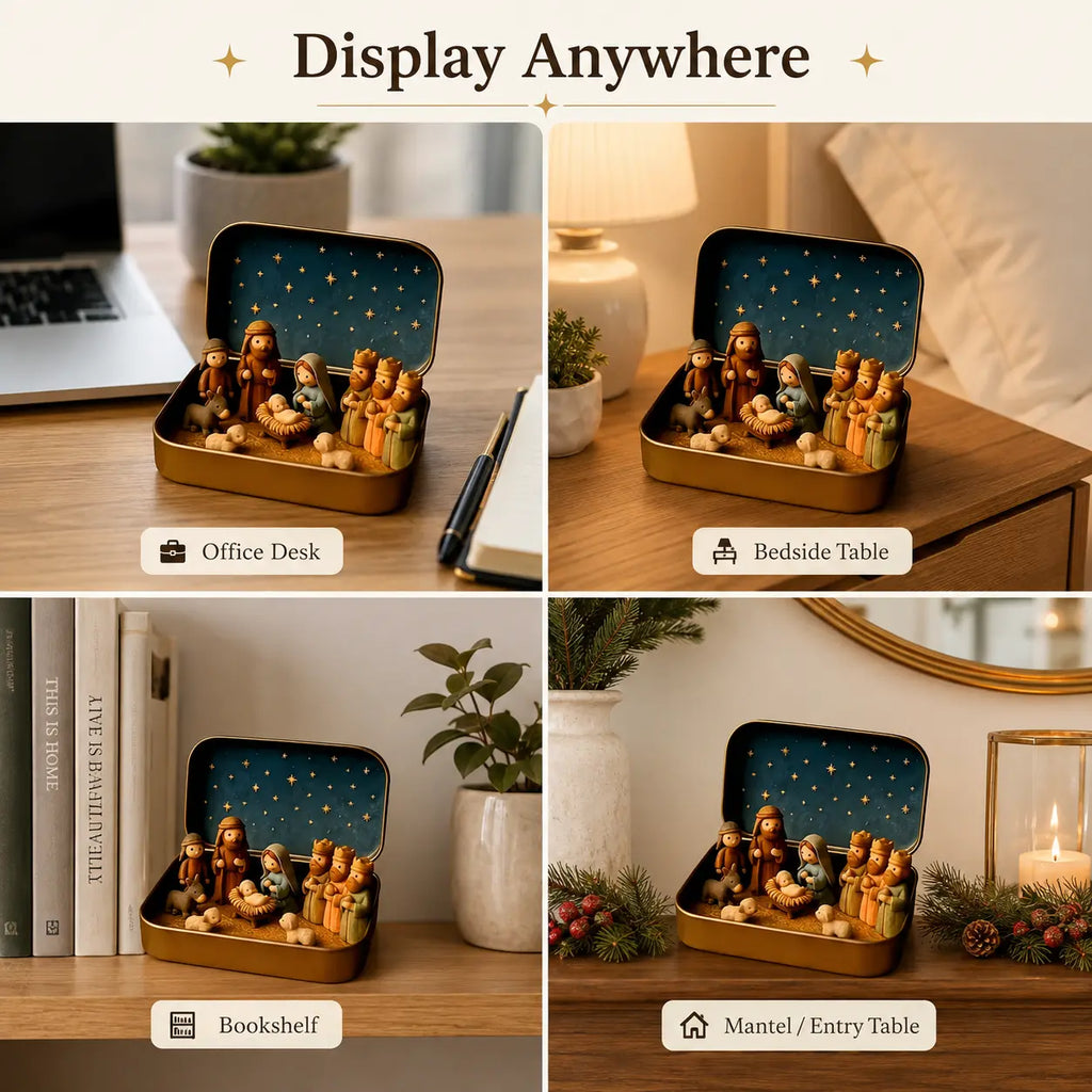 Pocket-Size Mini Nativity Scene Set – Hand-Painted Christmas Figurines with Storage Box
