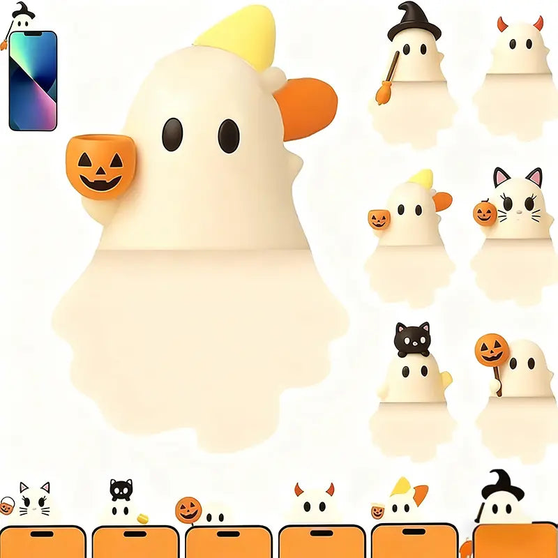 6PCS Halloween Phone Charms – 3D Ghost, Pumpkin & Bat Decorations