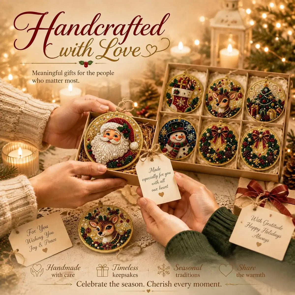 6-Piece Christmas Diamond Painting Ornaments – DIY Holiday Craft Kit