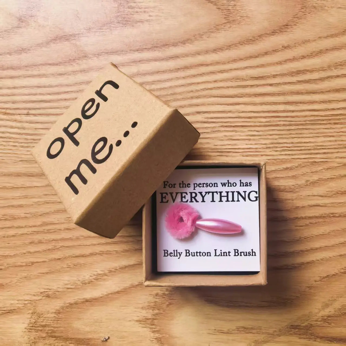 Funny Belly Button Lint Brush Gift Set – Mini Gag Gift with “Open Me” Box