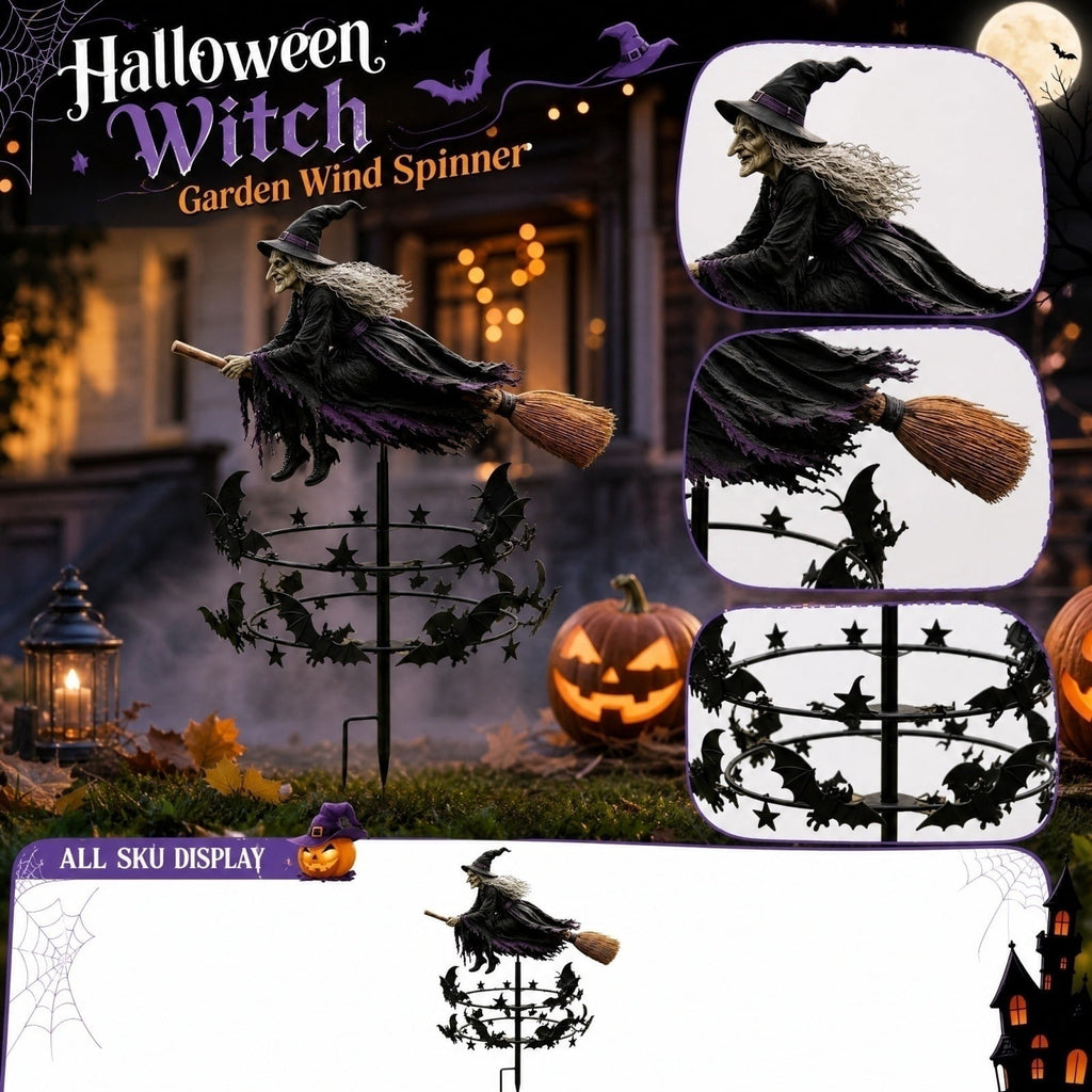 The Enchanted Witch Garden Wind Spinner, Metal Kinetic Yard Decor Garden Stake, Haunted House Halloween Decorations for Garden Patio Pathway Fall Decorations